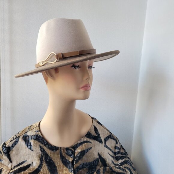 Chic Two-Tone Fedora Hat w/Faux Leather Band with Gold Metal Loop Detail main image 7